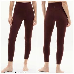 Athleta Elation Ribbed Tights High-Rise Maroon Red ankle Leggings high rise